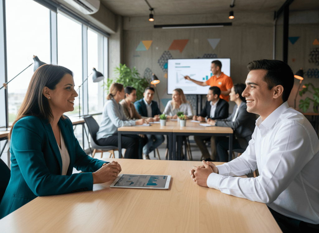 Entrevista de trabajo y capacitación de personal en una oficina